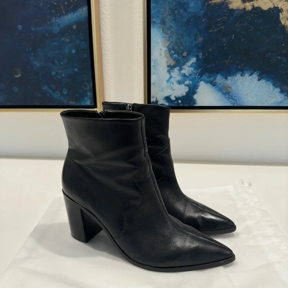 Schutz pointed toe black leather booties. - Picture 2 of 10